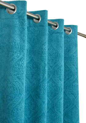 Panipat Textile Hub 153 cm (5 ft) Window Velvet Room Darkening Curtain (Pack Of 2)(Aqua, Abstract)