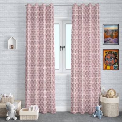 The Household 214 cm (7 ft) Polyester Room Darkening Long Door Curtain (Pack Of 2)(Geometric, Pink)