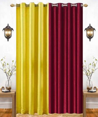 India Furnish 274 cm (9 ft) Polyester Semi Transparent Long Door Curtain (Pack Of 2)(Plain, Solid, Maroon & Yellow)