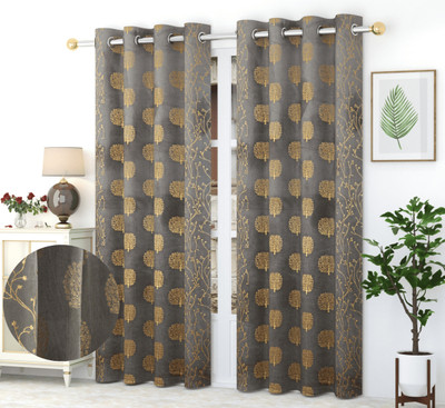 Drape And Decor 213.36 cm (7 ft) Door Velvet Room Darkening Curtain (Pack Of 2)(Grey, Self Design)