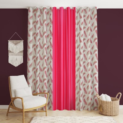 Yarnis 274 cm (9 ft) Polyester Semi Transparent Long Door Curtain (Pack Of 3)(Printed, Rani Pink)