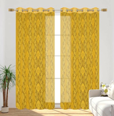 Frizty 152 cm (5 ft) Net Semi Transparent Window Curtain (Pack Of 2)(Floral, kalash-Net-Yellow)