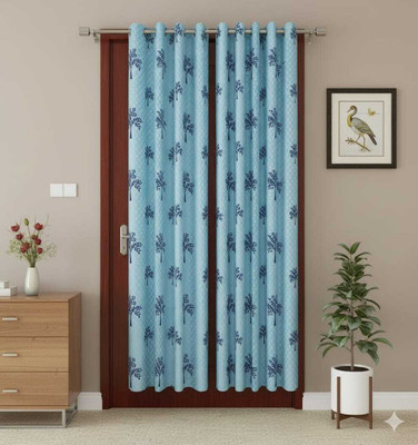 TWOLOVER 213 cm (7 ft) Long Door Cotton Blackout Curtain Single Curtain(Blue, Printed)