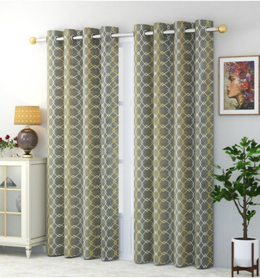 Urban Arts 152 cm (5 ft) Window Polyester Room Darkening Curtain (Pack Of 2)(Grey, Geometric)
