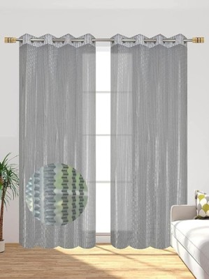om textiles 213.36 cm (7 ft) Polyester Transparent Door Curtain (Pack Of 2)(Self Design, Grey)