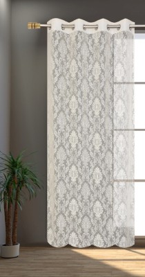 HHF DECOR 274 cm (9 ft) Polyester Semi Transparent Long Door Curtain Single Curtain(Self Design, Cream)
