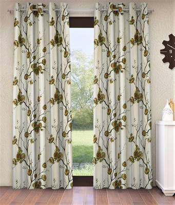 Fashion String 213 cm (7 ft) Door Polyester Semi Transparent Curtain (Pack Of 2)(Green, Floral)