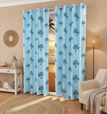 TWOLOVER 213 cm (7 ft) Long Door Cotton Blackout Curtain Single Curtain(Blue, Printed)