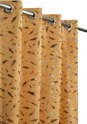 Drape And Decor 243.84 cm (8 ft) Shower Velvet Room Darkening Curtain (Pack Of 2)(Gold, Self Design)