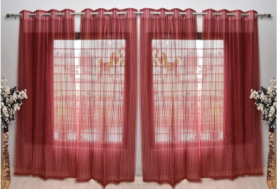 Panipat Textile Hub 274 cm (9 ft) Tissue Semi Transparent Long Door Curtain (Pack Of 4)(Self Design, Maroon)
