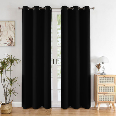 HOMEMONDE 243.86 cm (8 ft) Shower Polyester Blackout Curtain (Pack Of 2)(Black, Plain)
