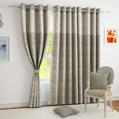 Story@home 275 cm (9 ft) Long Door Polyester Room Darkening Curtain Single Curtain(Beige, Printed)