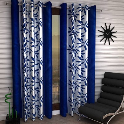 SAI FAB 270 cm (9 ft) Polyester Semi Transparent Long Door Curtain (Pack Of 2)(Printed, Blue)