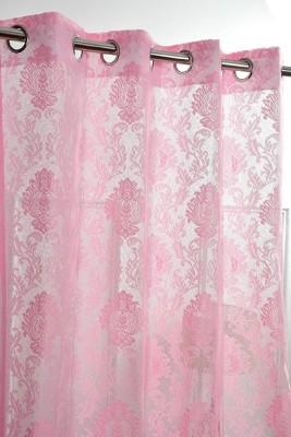 PICTAS 275 cm (9 ft) Net Semi Transparent Long Door Curtain (Pack Of 2)(Floral, Pink)