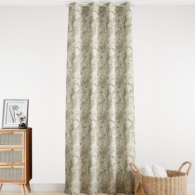 LINENWALAS 183 cm (6 ft) Polyester Semi Transparent Window Curtain Single Curtain(Self Design, Geometric Olive Green)
