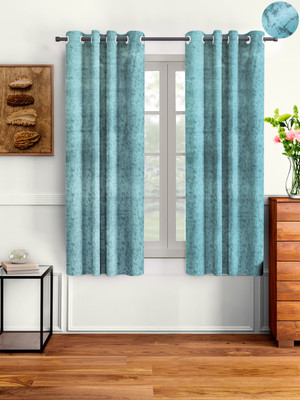 Cortina 150 cm (5 ft) Window Velvet Room Darkening Curtain (Pack Of 2)(Light Blue, Printed)