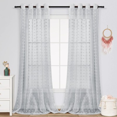 HOUSE OF QUIRK 244 cm (8 ft) Polyester Semi Transparent Long Door Curtain (Pack Of 2)(Self Design, Grey)