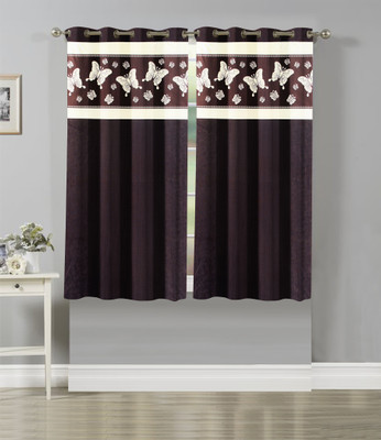 Flipkart SmartBuy 152.4 cm (5 ft) Window Polyester Room Darkening Curtain (Pack Of 2)(Brown, Printed)