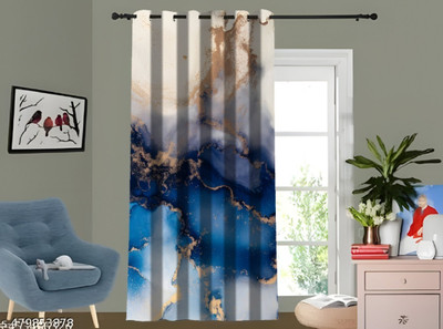 AAI 154 cm (5 ft) Window Polyester Room Darkening Curtain Single Curtain(Blue, Printed)