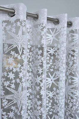 Saanvi Creations 213 cm (7 ft) Door Net Semi Transparent Curtain (Pack Of 2)(White, Printed)