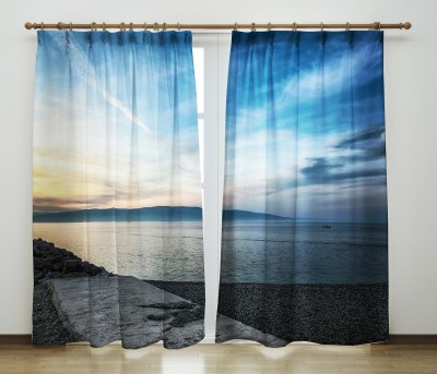 Khushi 154 cm (5 ft) Polyester Room Darkening Window Curtain (Pack Of 2)(3D Printed, Blue)