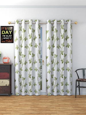 MbsHandloom 152.4 cm (5 ft) Window Polyester Room Darkening Curtain (Pack Of 2)(Green, Printed)