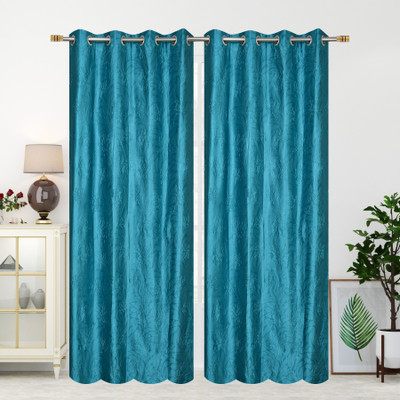 Texvadi 275 cm (9 ft) Long Door Polyester Room Darkening Curtain (Pack Of 2)(Teal, Self Design)