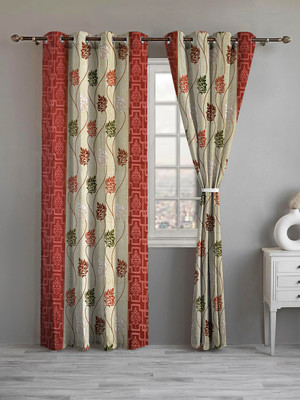 Lunar Days 274 cm (9 ft) Long Door Polyester Room Darkening Curtain (Pack Of 2)(Maroon, Floral)