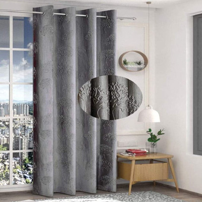 RADRUGS 210 cm (7 ft) Door Polycotton Room Darkening Curtain Single Curtain(Grey, Self Design)