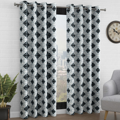 Story@home 215 cm (7 ft) Door Polyester Semi Transparent Curtain (Pack Of 2)(Grey & Black, Printed)