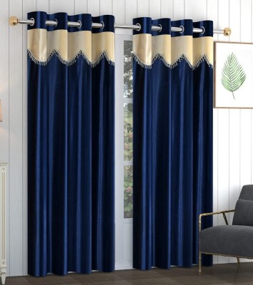 Divine Home Décor 214 cm (7 ft) Polyester Semi Transparent Door Curtain (Pack Of 2)(Solid, Blue)