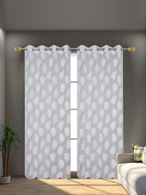 Rashee Creations 213 cm (7 ft) Net Transparent Door Curtain (Pack Of 2)(Printed, White)