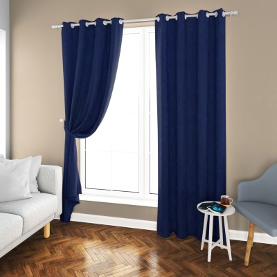 GEOCHEM 243.84 cm (8 ft) Polyester Blackout Long Door Curtain (Pack Of 2)(Plain, Navy Blue)