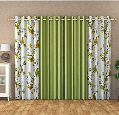 Galaxy Home Decor 153 cm (5 ft) Window Polyester Semi Transparent Curtain (Pack Of 4)(Light Green, Printed)