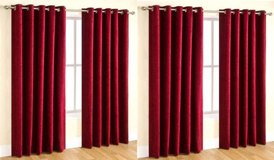 Styletex 152 cm (5 ft) Polyester Semi Transparent Window Curtain (Pack Of 4)(Solid, Maroon)