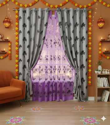 TWOLOVER 213 cm (7 ft) Long Door Cotton Blackout Curtain Single Curtain(Blue, Printed)