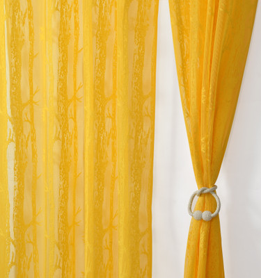 Homefab India 152.4 cm (5 ft) Polyester Transparent Window Curtain (Pack Of 2)(Self Design, Yellow)