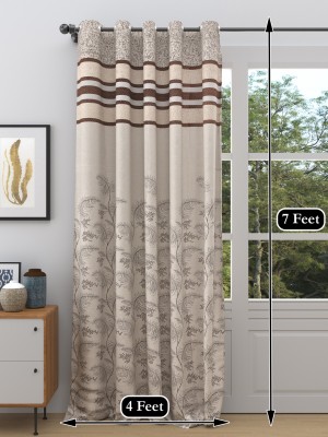 Dream Weaverz 213.36 cm (7 ft) Jacquard Room Darkening Door Curtain Single Curtain(Floral, Cream & Brown)