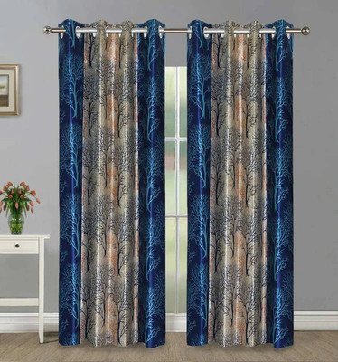 Adimanav 274.32 cm (9 ft) Long Door Polyester Semi Transparent Curtain (Pack Of 2)(Blue, Printed)