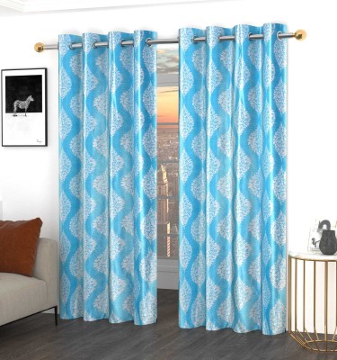 kiara Creations 274 cm (9 ft) Polyester Semi Transparent Long Door Curtain (Pack Of 2)(Printed, Aqua)