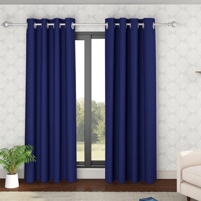 FabTop 270 cm (9 ft) Polyester Semi Transparent Long Door Curtain (Pack Of 2)(Solid, Navy Blue)