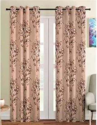 AH ARTSY HOME 214 cm (7 ft) Door Polyester Semi Transparent Curtain (Pack Of 2)(Brown, Floral)