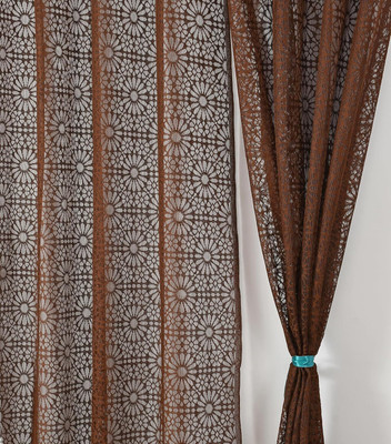 FABWEB 152 cm (5 ft) Polyester Semi Transparent Window Curtain (Pack Of 2)(Self Design, Coffee)