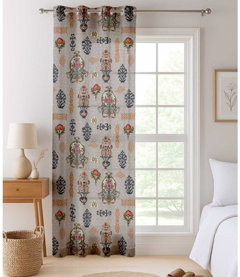 Vargottam 213 cm (7 ft) Door Blends Semi Transparent Curtain (Pack Of 2)(Light Grey, Printed)