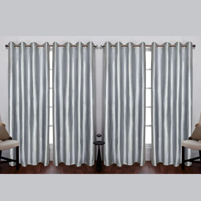 Kanodia Poly Fab 213 cm (7 ft) Door Polyester Semi Transparent Curtain (Pack Of 4)(Grey, Solid)