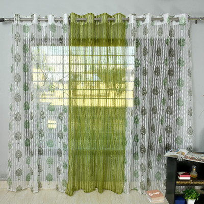 Galaxy Home Decor 274 cm (9 ft) Long Door Net Transparent Curtain (Pack Of 3)(Green, Printed)