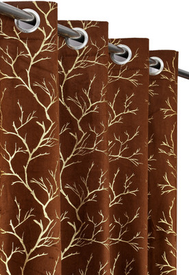 TRUST HOME 153 cm (5 ft) Window Polyester Room Darkening Curtain (Pack Of 2)(Coffee, Printed)