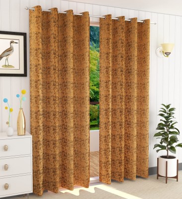 Panipat Textile Hub 153 cm (5 ft) Velvet Room Darkening Window Curtain (Pack Of 2)(Printed, Gold)