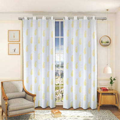 MDJONWALSDECOR 213 cm (7 ft) Door Cotton Semi Transparent Curtain (Pack Of 2)(MUSTERD, Blue, Self Design, Printed)