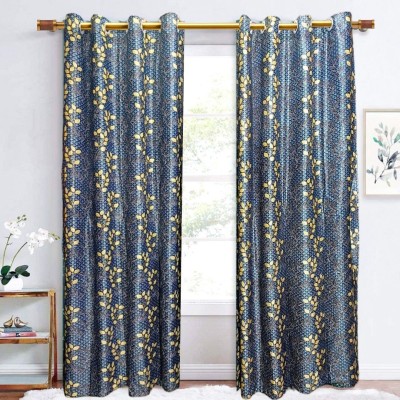 KHILCHI BROTHERS 202 cm (7 ft) Silk Semi Transparent Door Curtain (Pack Of 2)(Floral, Blue)